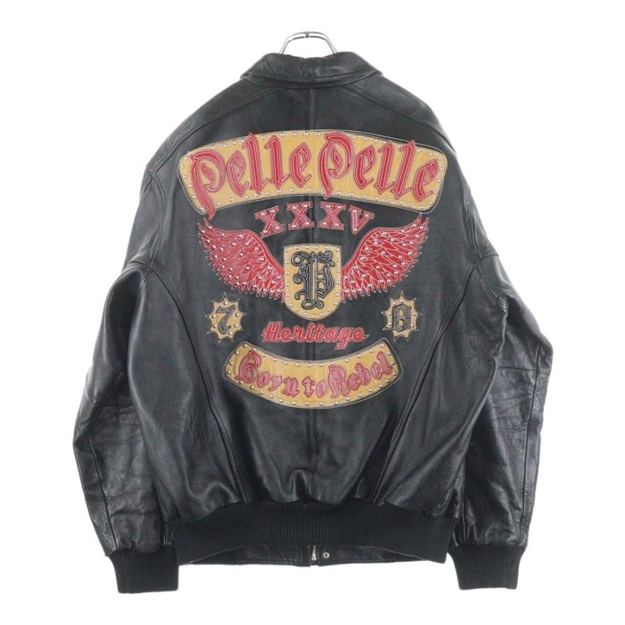 pelle ペレペレ スタッズロゴ レザーバーシティージャケット ブラック