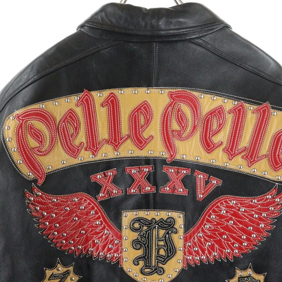 pelle ペレペレ スタッズロゴ レザーバーシティージャケット ブラック
