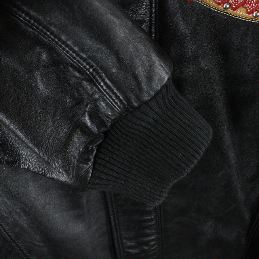 pelle ペレペレ スタッズロゴ レザーバーシティージャケット ブラック