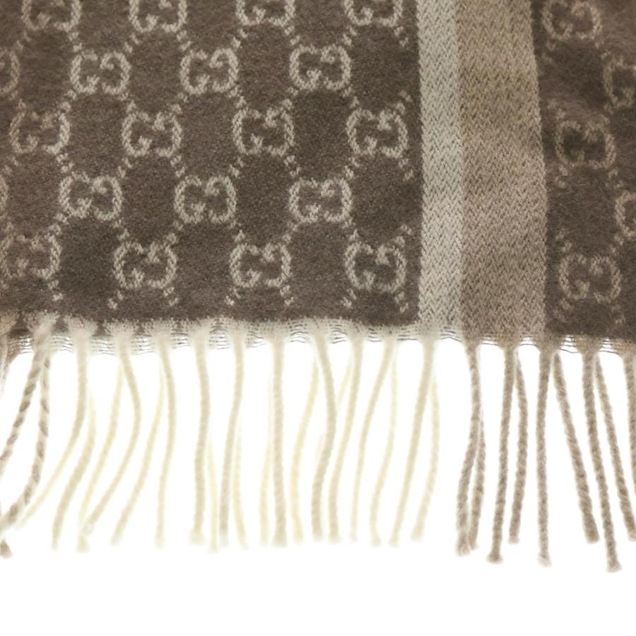 GUCCI グッチ GG柄 ウール フリンジ マフラー ブラウン 391530 4G944