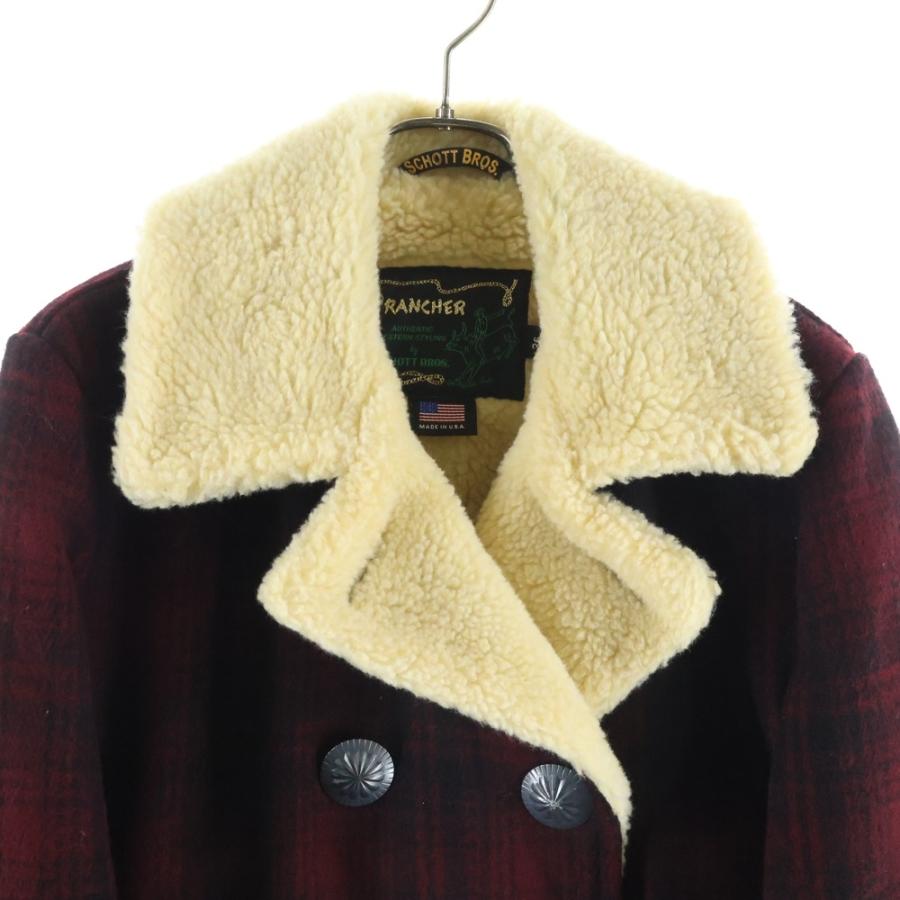 SCHOTT ショット フラワービッグコンチョ ウールチェック柄 ボアランチコート ジャケット レッド SCHOTT ショット フラワービッグコンチョ ウールチェック柄 ボアランチ