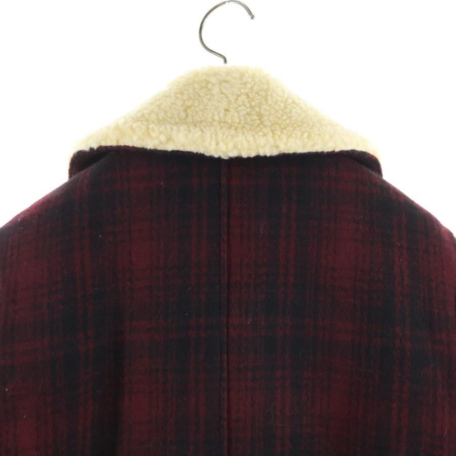 SCHOTT ショット フラワービッグコンチョ ウールチェック柄 ボアランチコート ジャケット レッド SCHOTT ショット フラワービッグコンチョ ウールチェック柄 ボアランチ