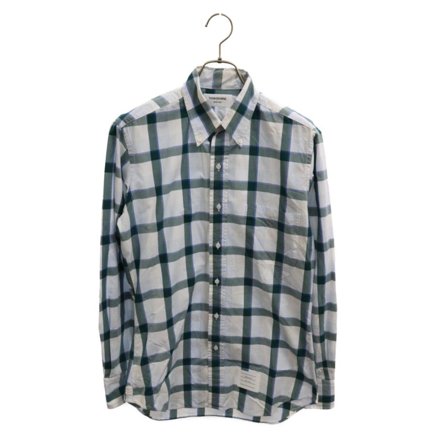 THOM BROWNE トムブラウン ボタンダウンチェック柄長袖シャツ グリーン 