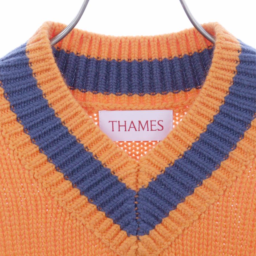 Thames テムズ ロゴ刺繍 Vネック ヘビーウェイト ニットセーター Thames テムズ ロゴ刺繍 Vネック ヘビーウェイト ニットセーター