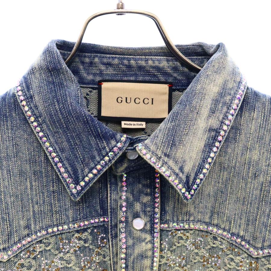 GUCCI（グッチ） GG Jacquard Washed Denim Crystal Embellished Shirt