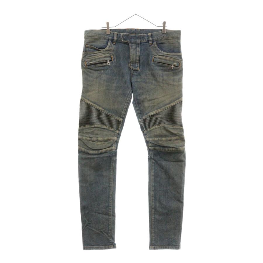 BALMAIN バルマン 14AW ダメージ加工蛇腹バイカースキニーデニム