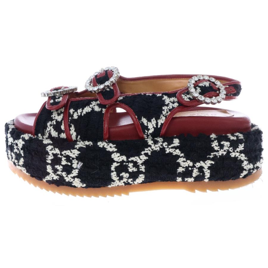 GUCCI（グッチ） 19SS GGツイード プラットフォーム サンダル ブラック