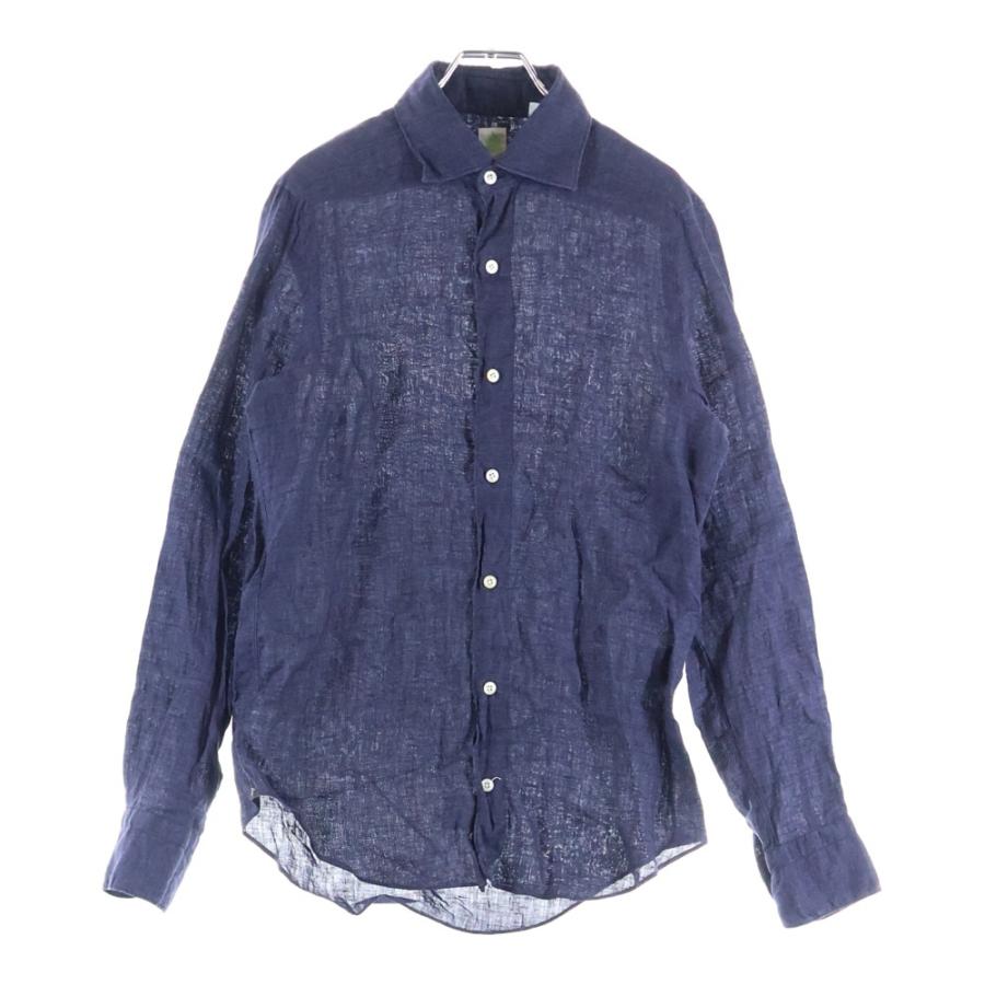 Finamore ダークブルー リネン 長袖シャツ FINAMORE | リネンシャツ/SIMONE(シモーネ)/C0650 - アマンオンライン