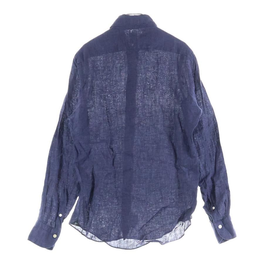 Finamore ダークブルー リネン 長袖シャツ Finamore（フィナモレ） 長袖 リネンシャツ ネイビー : BRING Yahoo