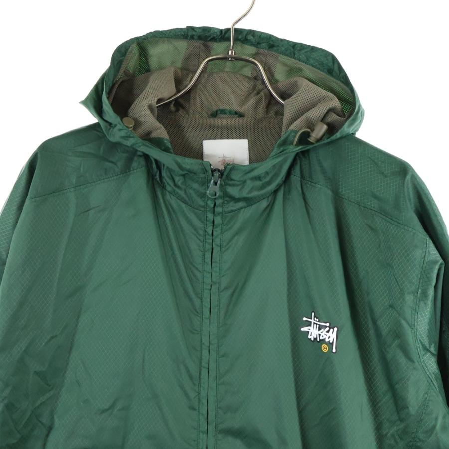 Old Stussyダブルジップナイロンジャケット 紺タグ90sドローコード付き STUSSY（ステューシー） 90s 紺タグ付き 胸ロゴプリント 裏地メッシュ