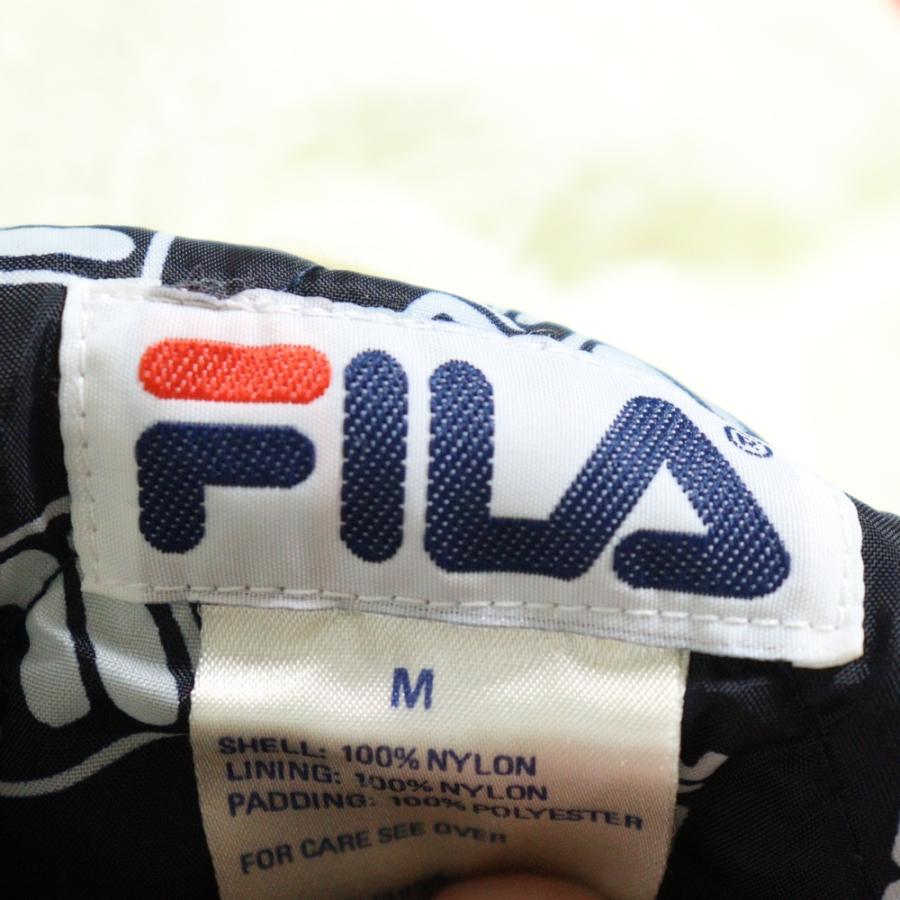 FILA フィラ 90s HALF ZIP JACKET 裏地ロゴ総柄 ハーフジップ 中綿ジャケット ネイビー/ホワイト