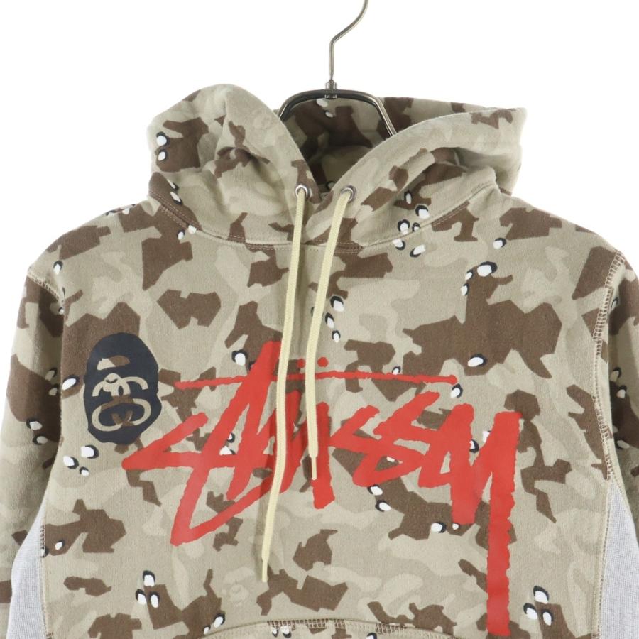 STUSSY ステューシー × A BATHING APE アベイシングエイプ ロゴプリント カモ柄 プルオーバーパーカー フーディー ブラウン 001PP0731911X STUSSY（ステューシー） × A BATHING APE アベイシングエイプ ロゴ