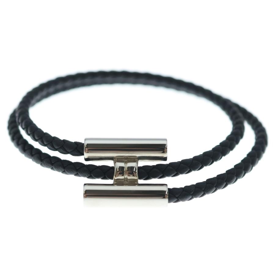 HERMES トゥルニス Hロゴ ブレスレット 黒革GP HERMES トゥルニス H