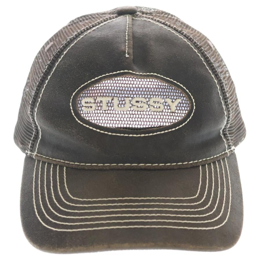 STUSSY レザーメッシュキャップ STUSSY（ステューシー） Cut Out Leather Trucker Cap ロゴ刺繍 カット