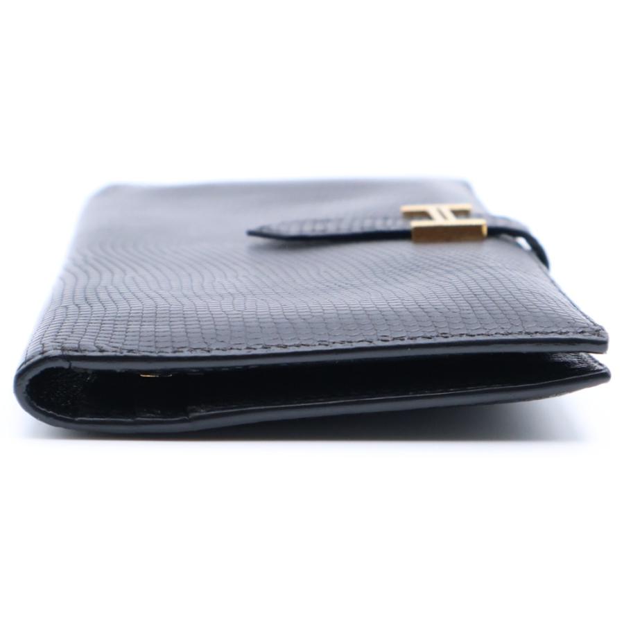 【極美品】エルメス ベアンスフレ 長財布 リザードレザー 黒 シルバー金具 HERMES（エルメス） ベアンスフレ リザード □G刻印 ゴールド金具 長