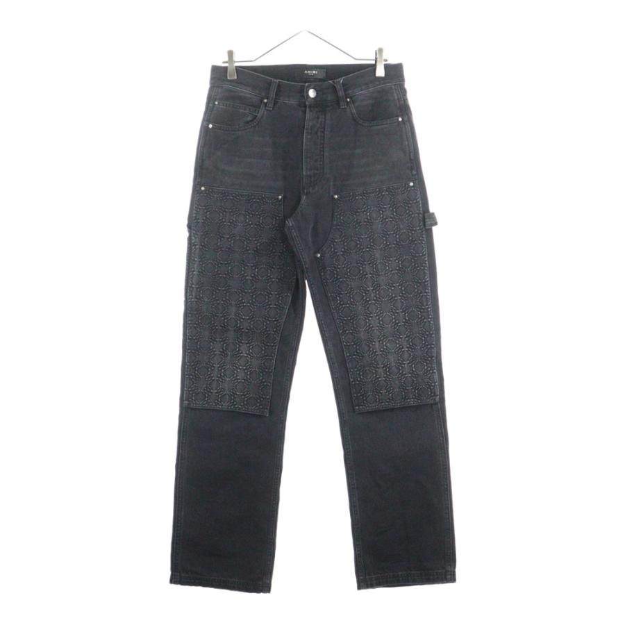 AMIRI アミリ 25SS展開 カットオフヘム デニム ブラック 29 タグ付 AMIRI（アミリ） 25SS DEBOSSED MA QUAD CARPENTER エンボスロゴ