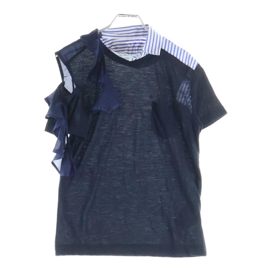 Sacai サカイ 18SS ラッフルフリルドッキング 半袖Tシャツ カットソー ネイビー レディース 18-03851 sacai（サカイ） 18SS ラッフルフリルドッキング 半袖Tシャツ