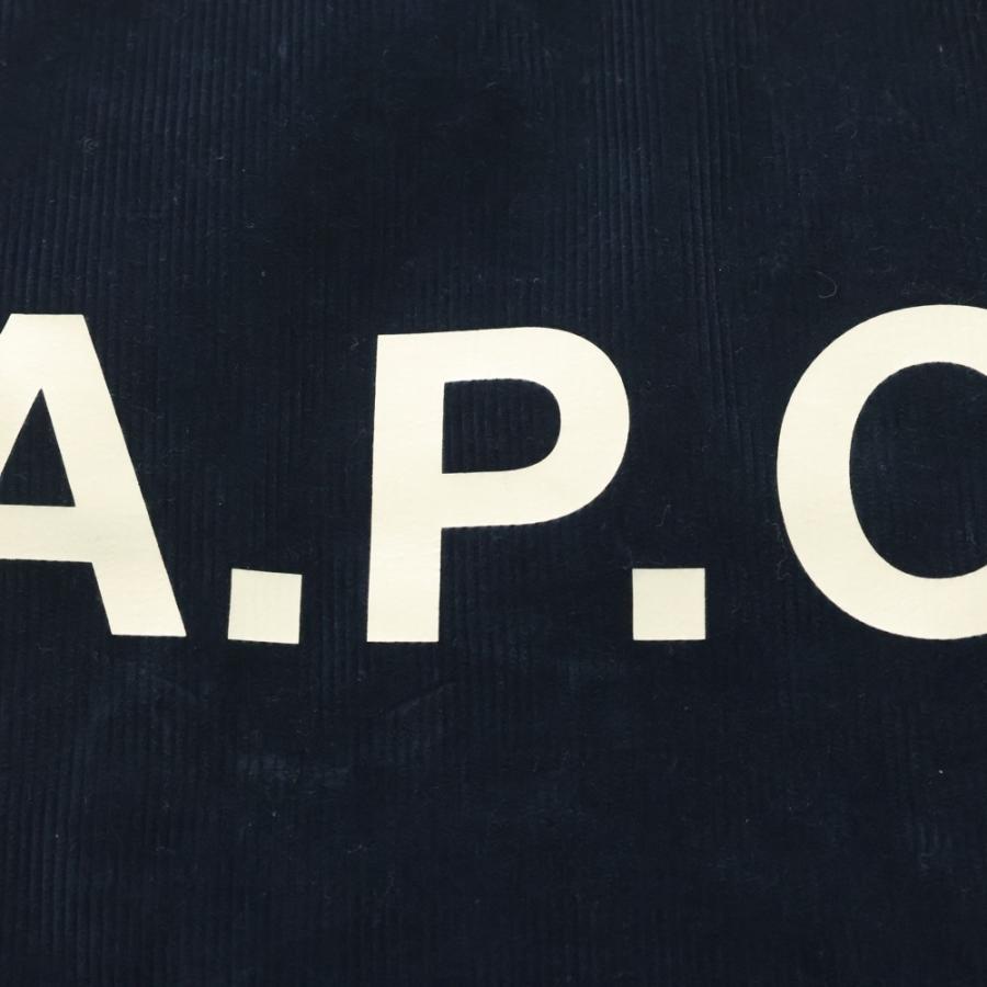 A.P.C アーペーセー ロゴプリント コーデュロイ トートバッグ ネイビー