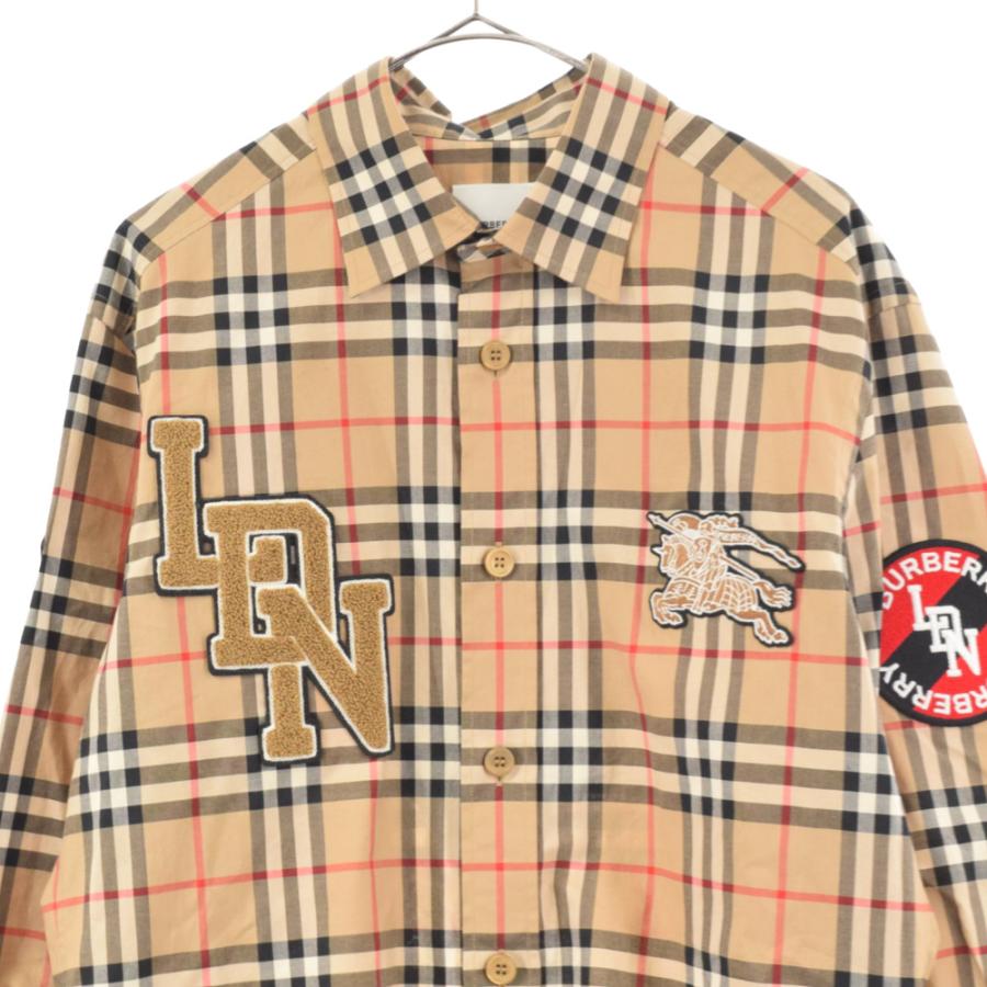 バーバリー 19AW SW1 LOGO CHECK SHIRTS ノバチェック 刺繍ロゴ 長袖チェックシャツ 8024529 ベージュ