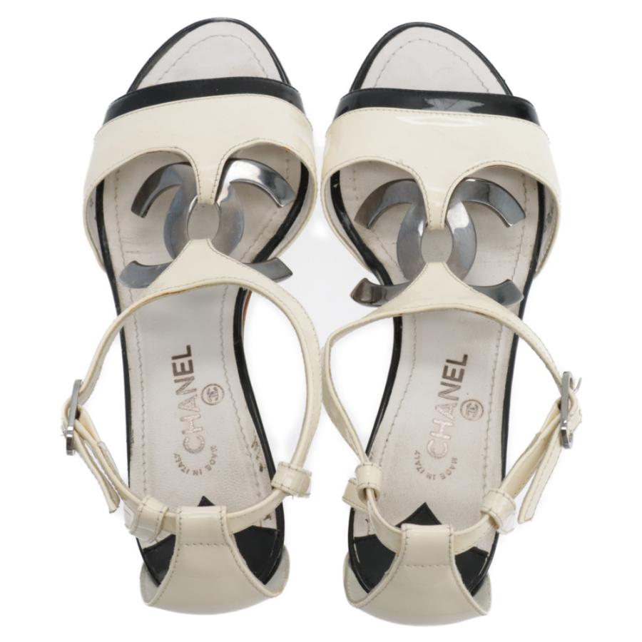 美品】CHANEL シャネルメタルロゴエナメルオープントゥサンダル