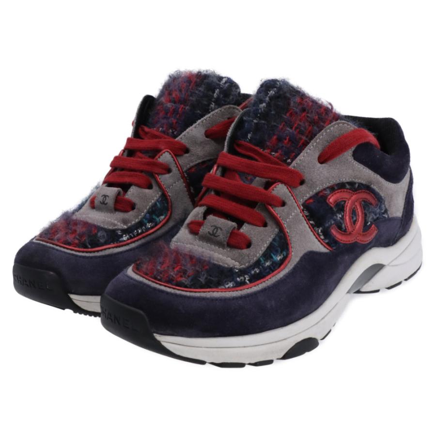 CHANEL シャネル ココマーク スエード ツイード レースアップ