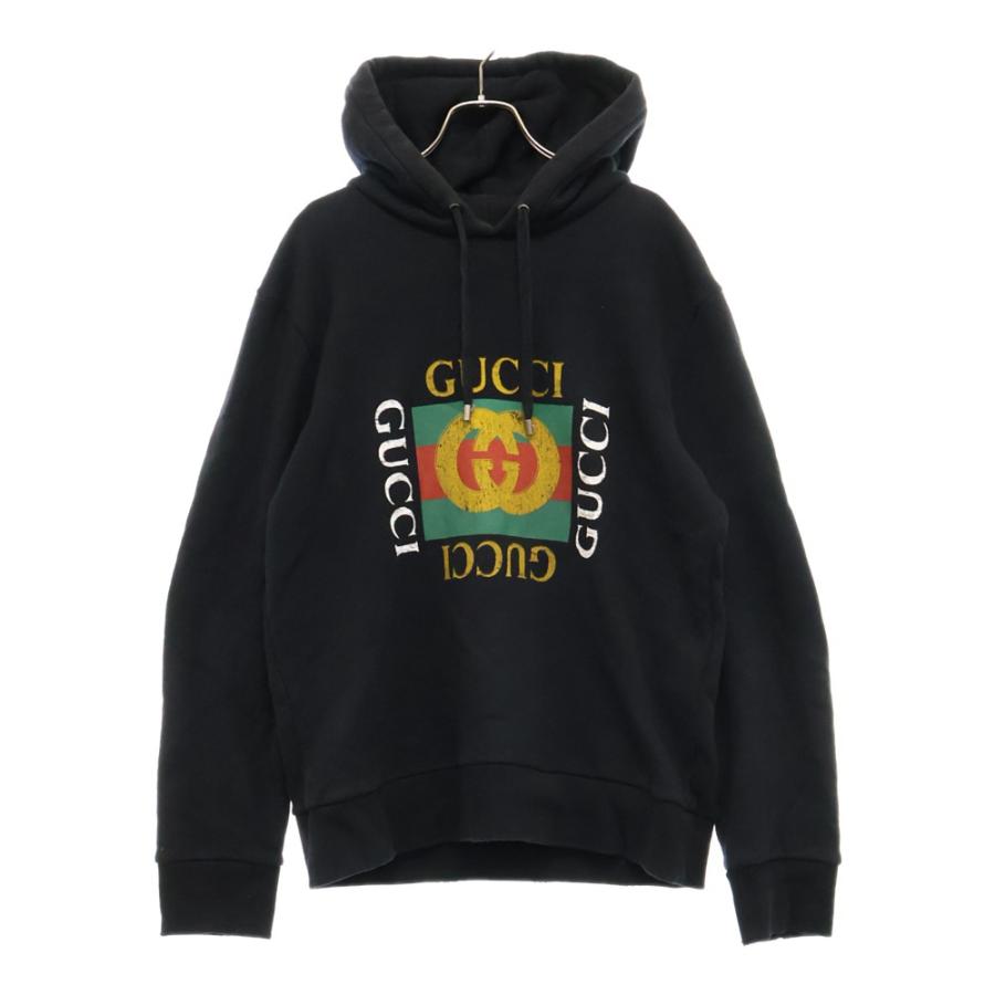 GUCCI グッチ 18SS USED加工オールドロゴプリントプルオーバーパーカー  