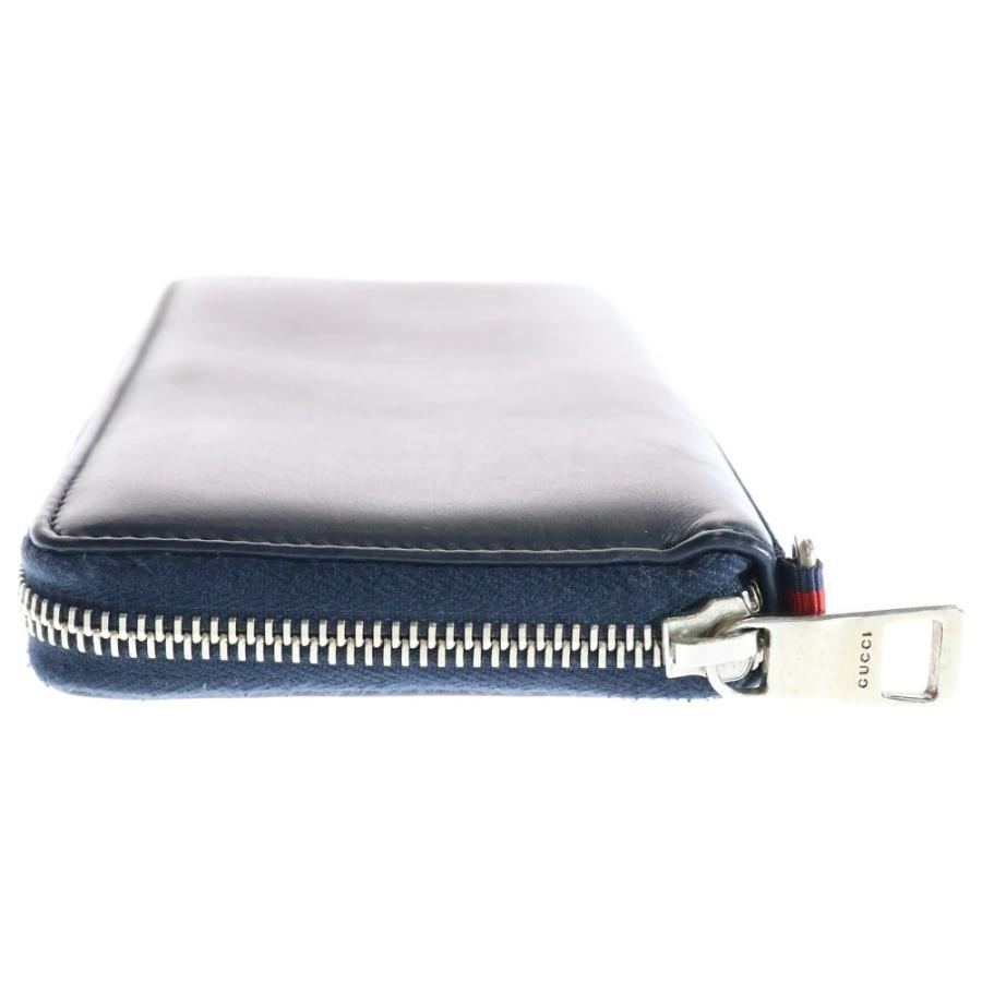 良品 GUCCI グッチ ネイビー レザー　ラウンドファスナー　長財布　ジップ GUCCI（グッチ） ラウンドジップ レザーウォレット ネイビー 344096