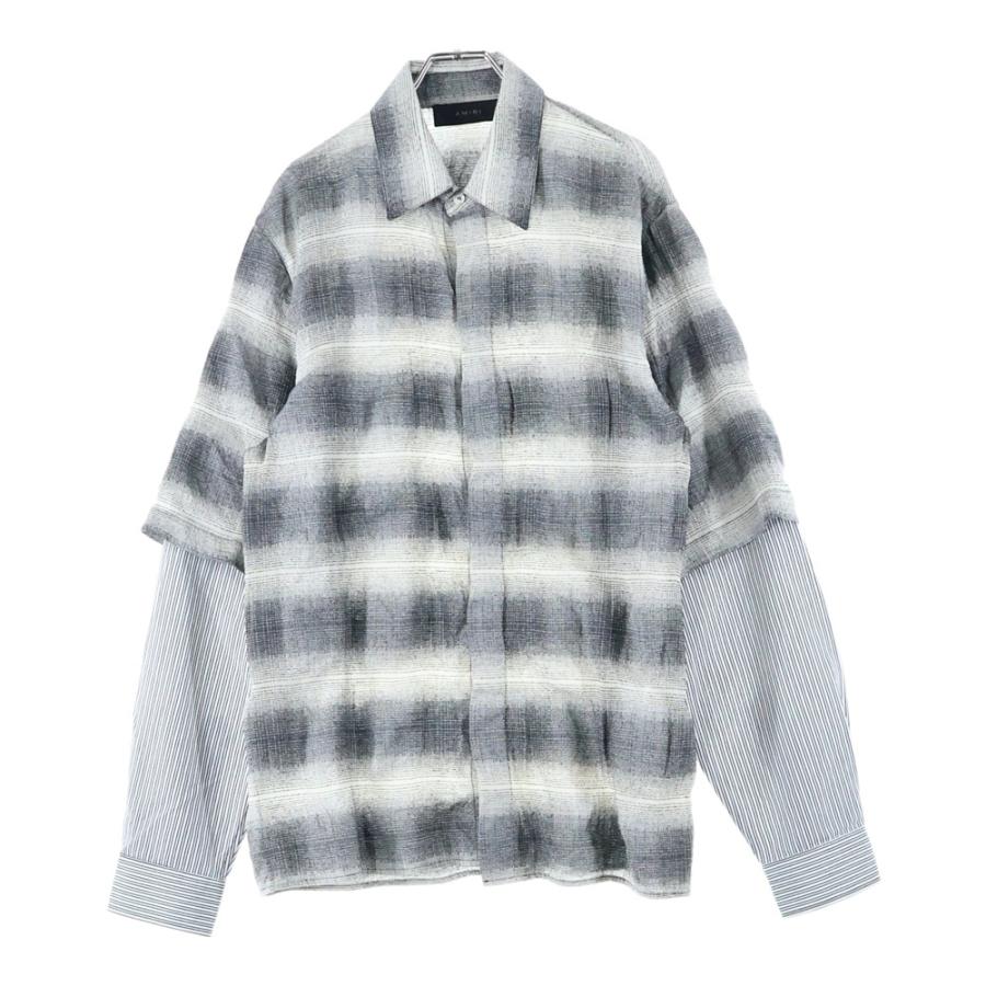 カ*ネ様 アミリ　AMIRI チェック　長袖　シャツ　希少 AMIRI（アミリ） チェック柄 レイヤード 長袖シャツ グレー : BRING