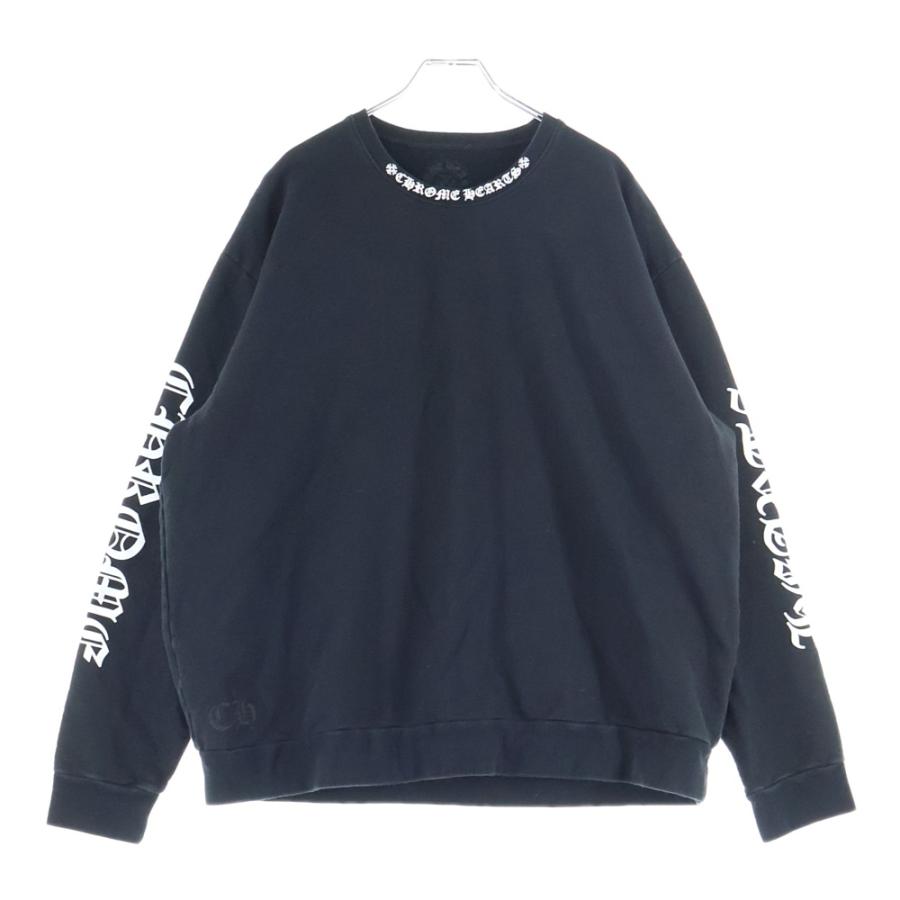 CHROME HEARTS クロムハーツ Neck Logo Crewneck Sweatshirt ネックロゴ クルーネックスウェットシャツ トレーナー 袖ロゴプリント ブラック CHROME HEARTS（クロムハーツ） Neck Logo Crewneck Sweatshirt