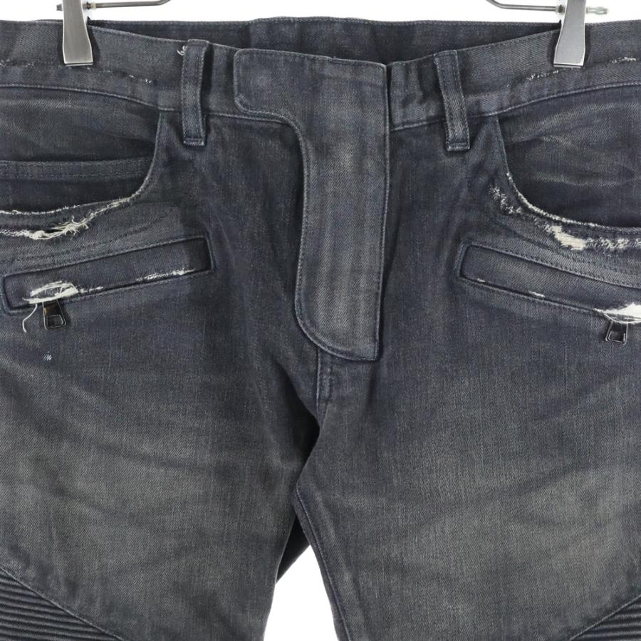 BALMAIN（バルマン） ダメージ加工 蛇腹バイカー デニムパンツ