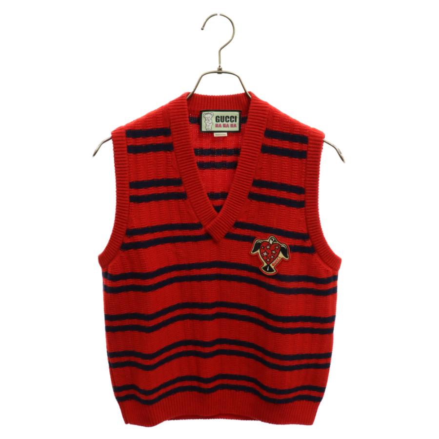 GUCCI（グッチ） HAHAHA ロゴワッペン ボーダーウールベスト 721799