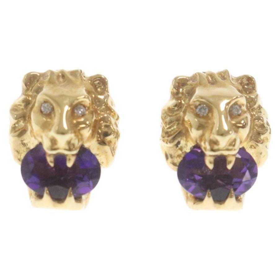 GUCCI グッチ K18YG Lion Head Earrings with Amethyst ライオン GUCCI グッチ K18YG Lion Head Earrings with Amethyst ライオン