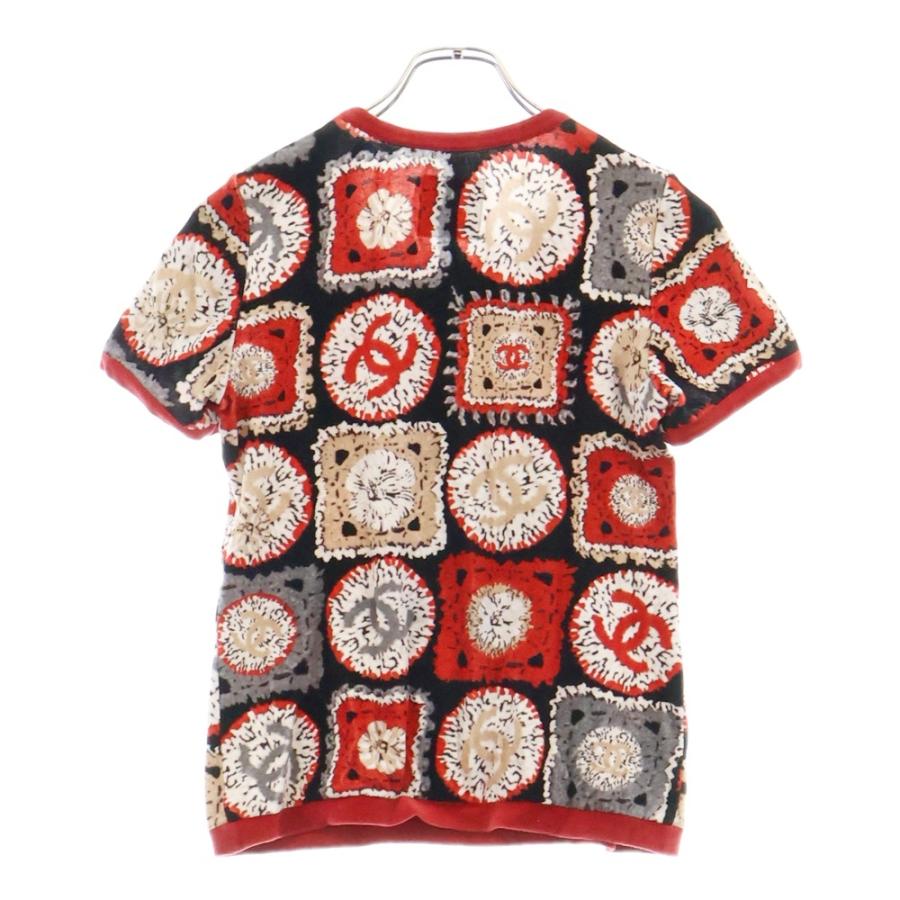 CHANEL シャネル ココマーク 総柄 ベロア クルーネック 半袖Tシャツ カットソー ブラック レディース CHANEL（シャネル） ココマーク 総柄 ベロア クルーネック 半袖Tシャツ