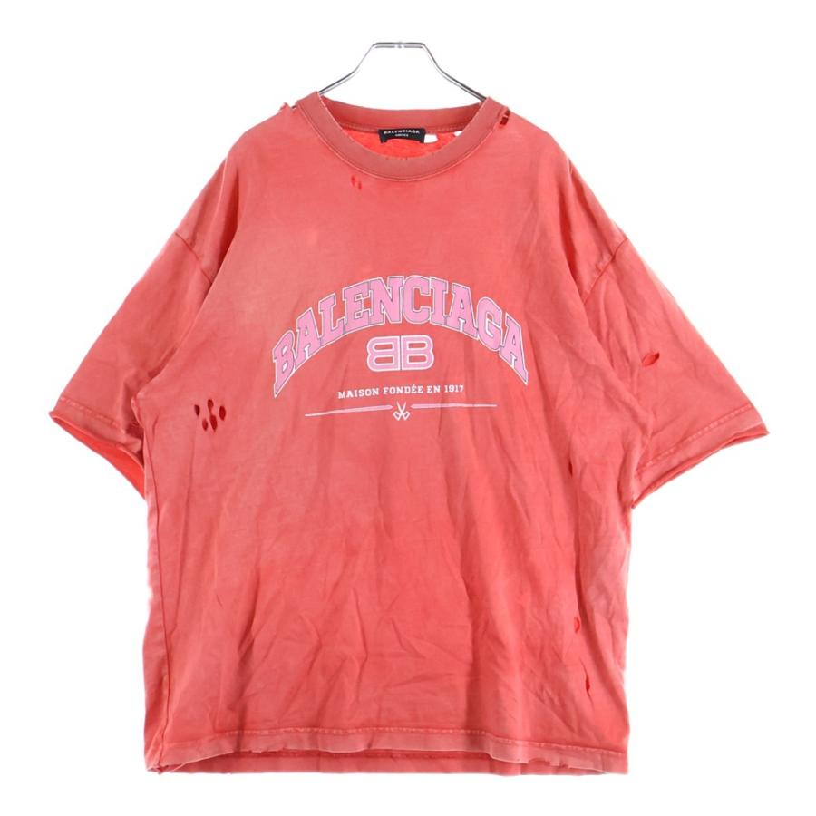 BALENCIAGA（バレンシアガ） 22SS デストロイ加工 ロゴプリント 半袖T