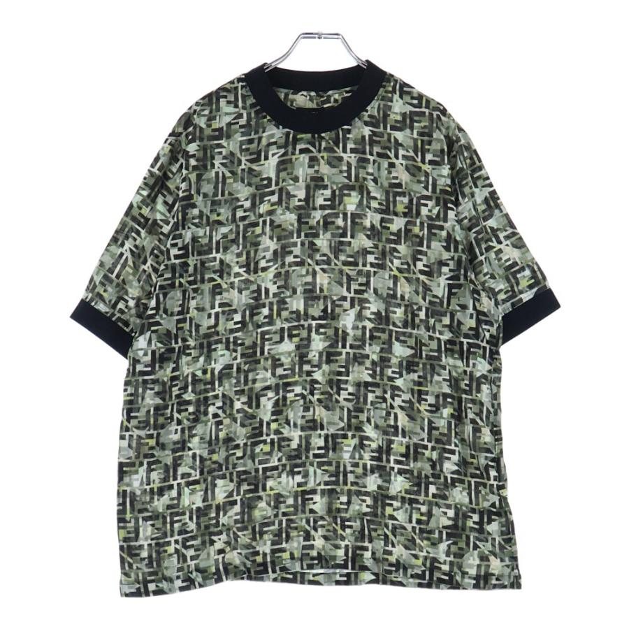 FENDI（フェンディ） ズッカ柄 クルーネックTシャツ グリーン FY1021
