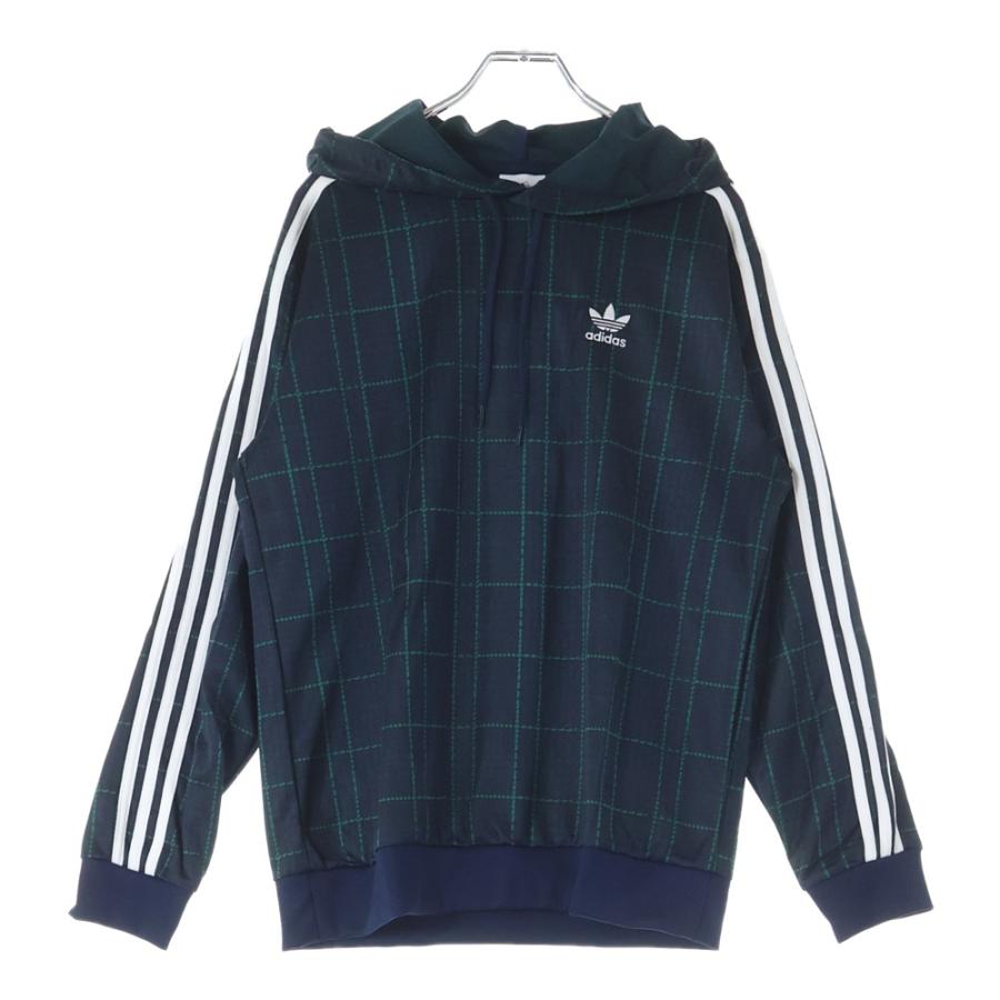 adidas（アディダス） チェック プルオーバーパーカー ネイビー