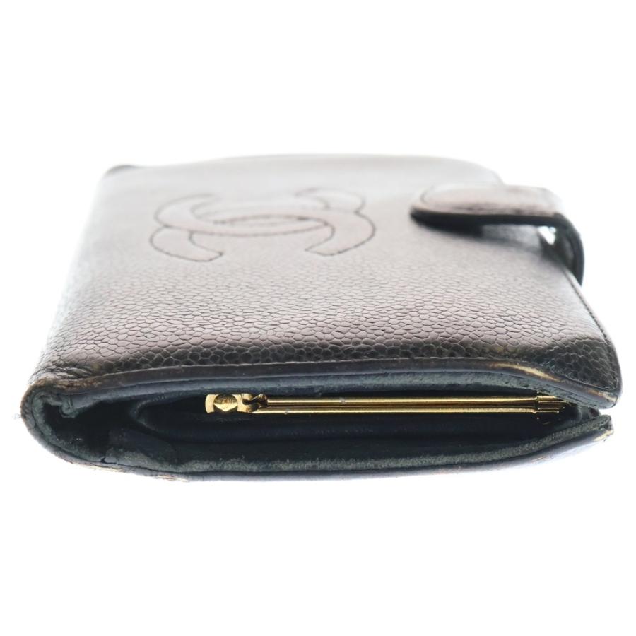 CHANEL（シャネル） キャビアスキン ココマーク がま口長財布 ブラック