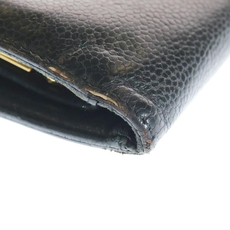 CHANEL（シャネル） キャビアスキン ココマーク がま口長財布 ブラック