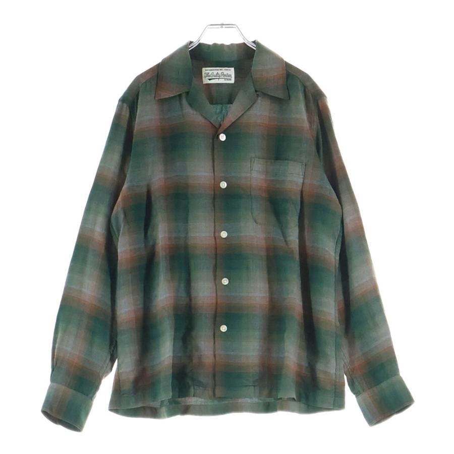 【希少】 ワコマリア オンブレ チェック シャツ ダーク グリーン マルチ L WACKO MARIA（ワコマリア） OMBRE CHECK OPEN COLLAR SHIRT オンブレ