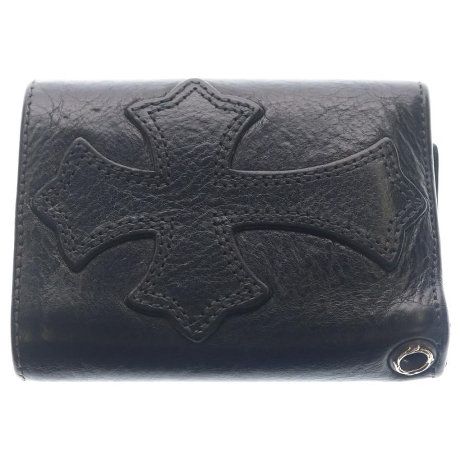 クロムハーツ3FOLD クロスパッチ付きクロスボタンレザーウォレット 財布 CHROME HEARTS（クロムハーツ） 3FOLD 3フォールド クロスボールボタン