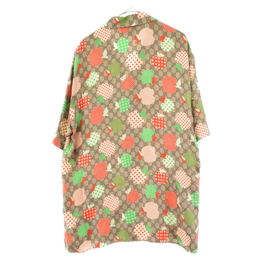 グッチ GG総柄ロゴ リンゴプリント 半袖シルクシャツ 663638