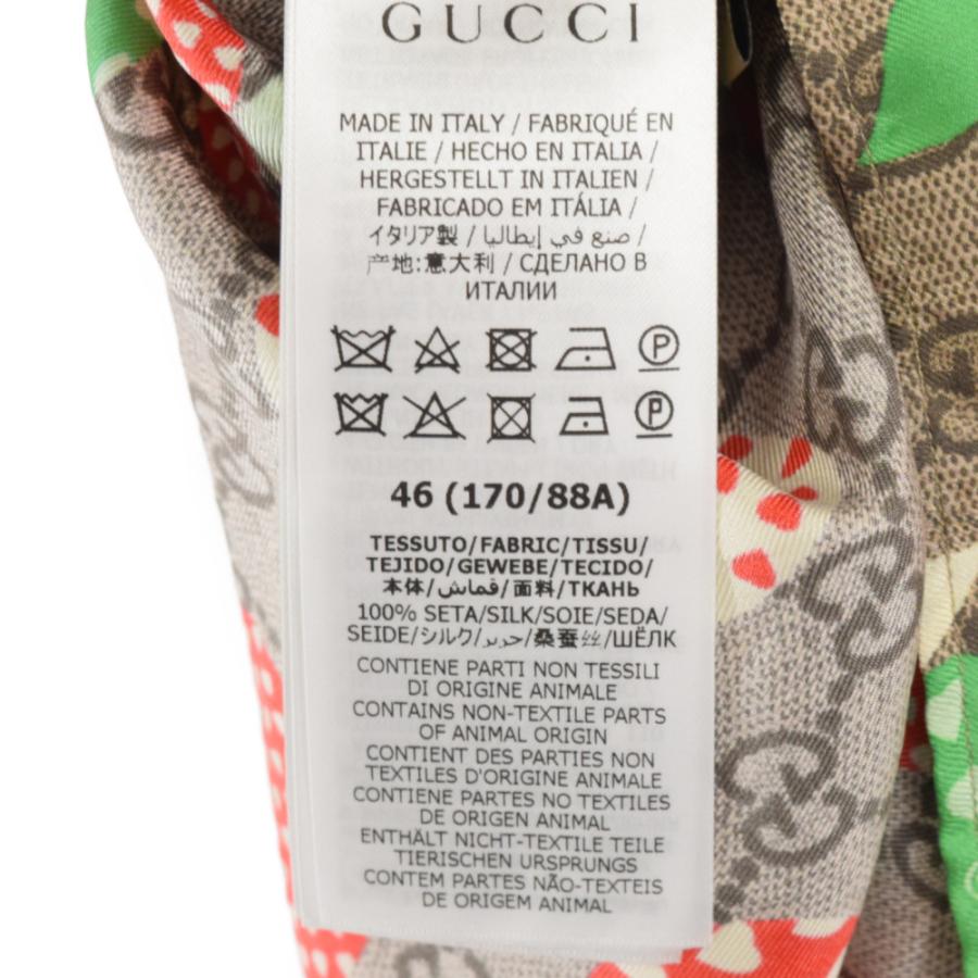 グッチ GG総柄ロゴ リンゴプリント 半袖シルクシャツ 663638 ZAHC2