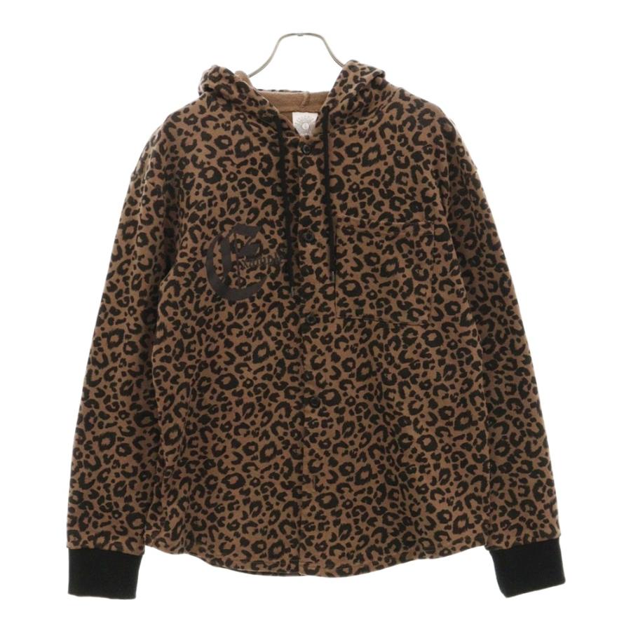 EXAMPLE エグザンプル レオパードボタンフーディージャケット ブラウン  