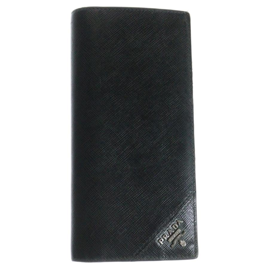 【美品 付属品完備】プラダ 長財布 ロゴ サフィアーノ レザー 黒 2mv836 PRADA（プラダ） サフィアーノ ロゴ レザーロングウォレット 二つ折り