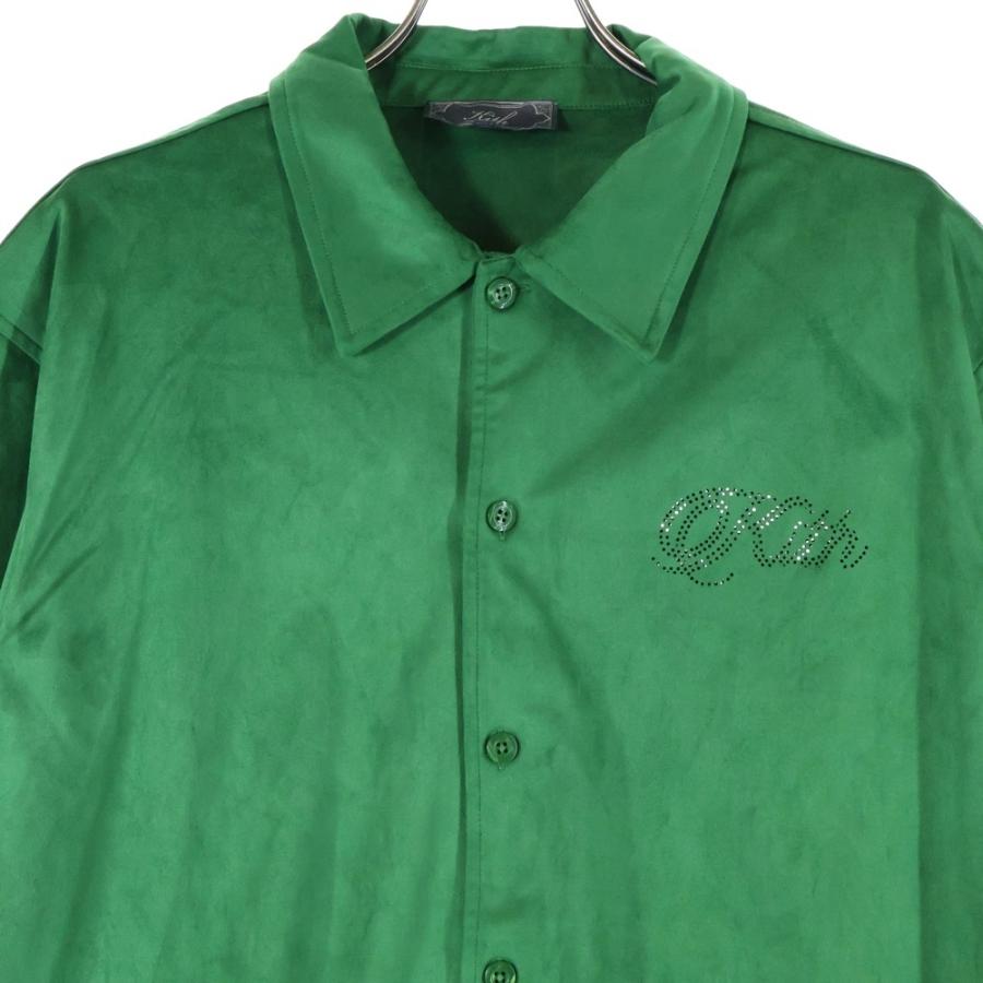 新品KITH　上品グリーンオーバーサイズサッカーシャツ　シーズン限定カラー　希少 KITH（キス） 25SS ロゴ入り マイクロスウェード 半袖シャツ グリーン