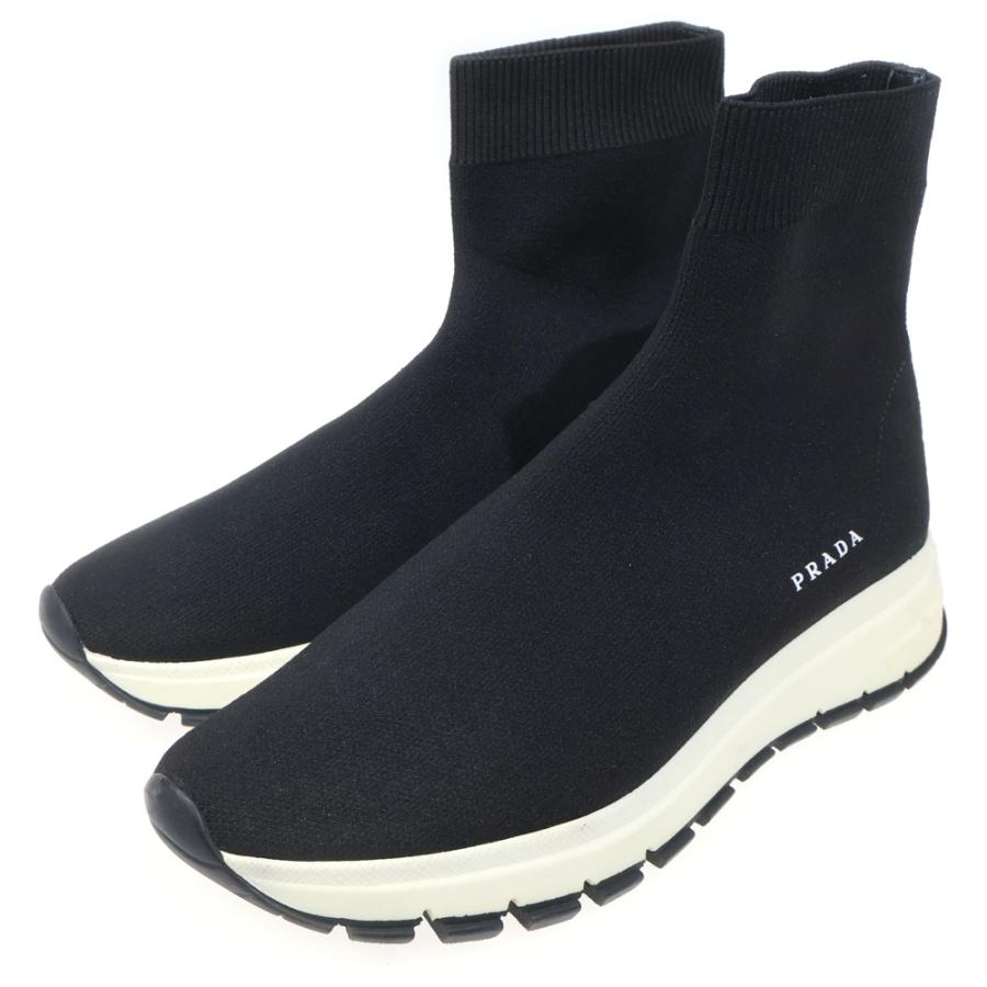 未使用品　PRADA プラダ ソックス スニーカー ストレッチ サイドロゴ 黒 PRADA（プラダ） ロゴハイカットソックススニーカー 1T715L ブラック
