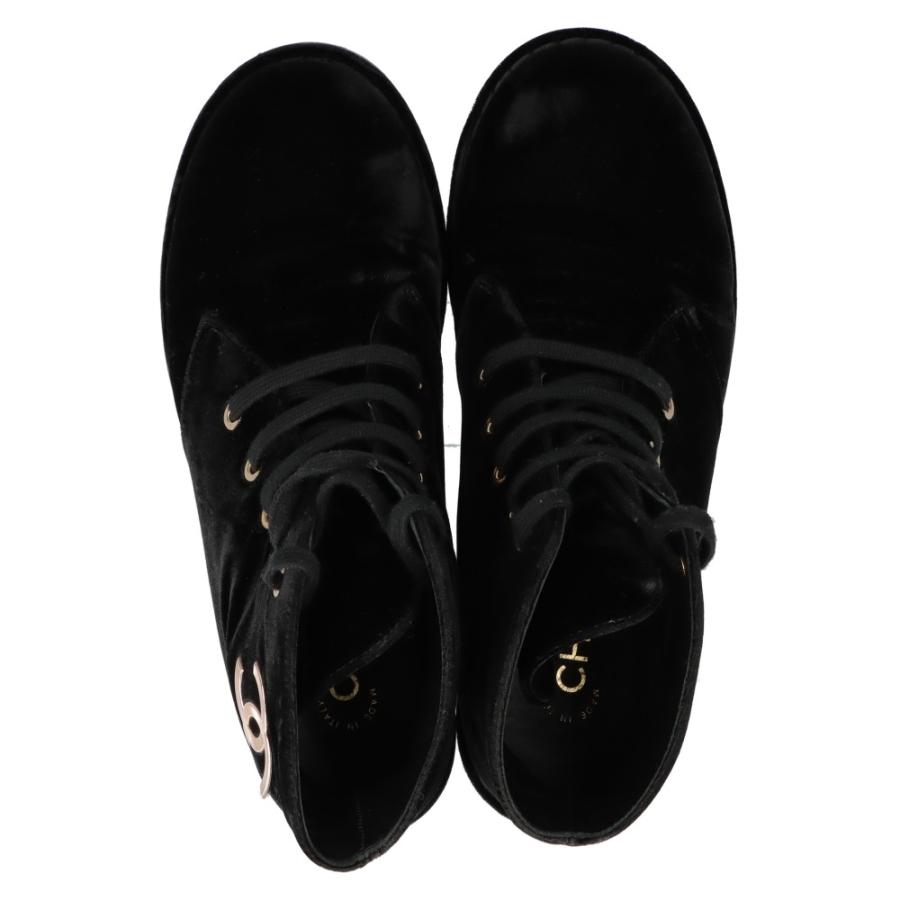 CHANEL シャネル ココマーク ベロア レースアップショートブーツ 