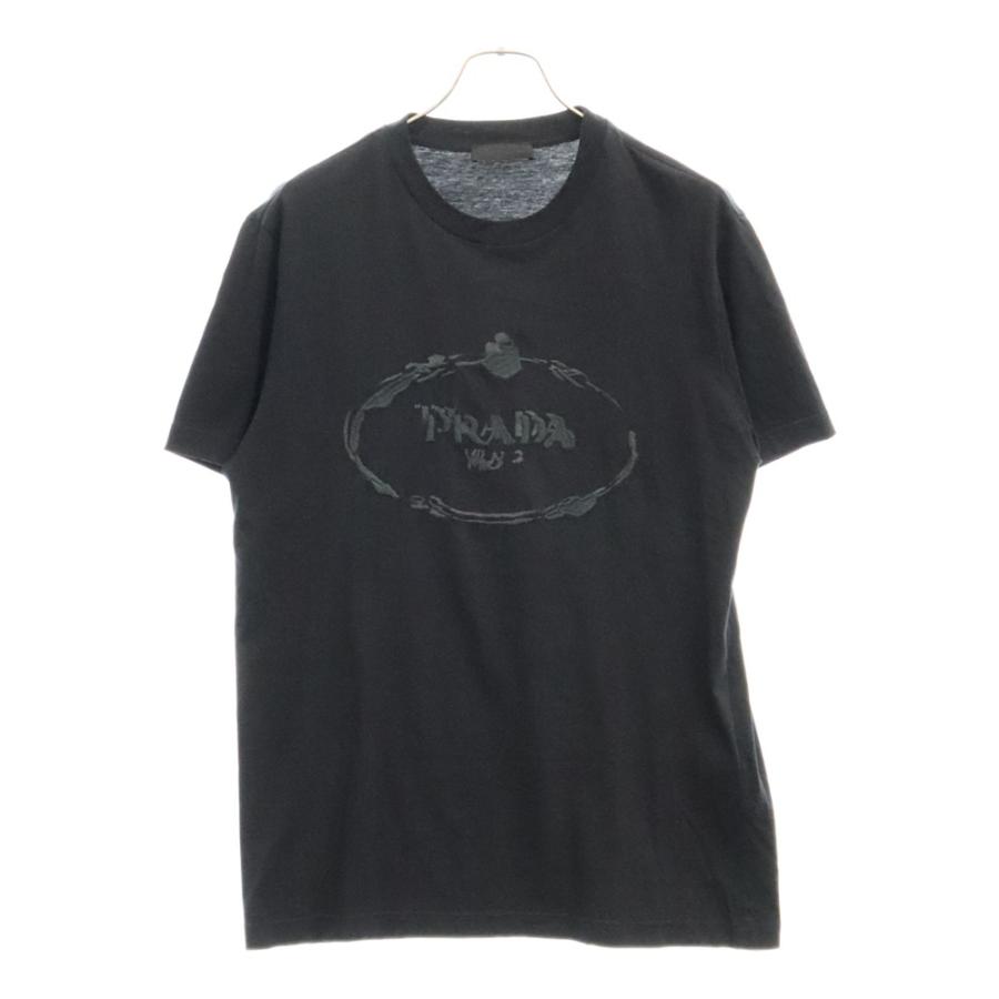 PRADA プラダ フロント ロゴ刺繍 クルーネック 半袖Tシャツ ブラック 