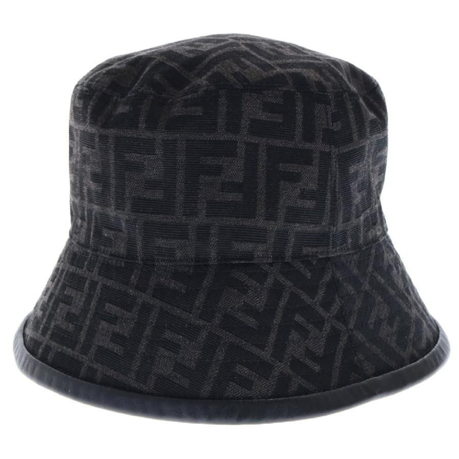 FENDI（フェンディ） ズッカ柄 FFロゴ バケットハット 帽子 ブラック 