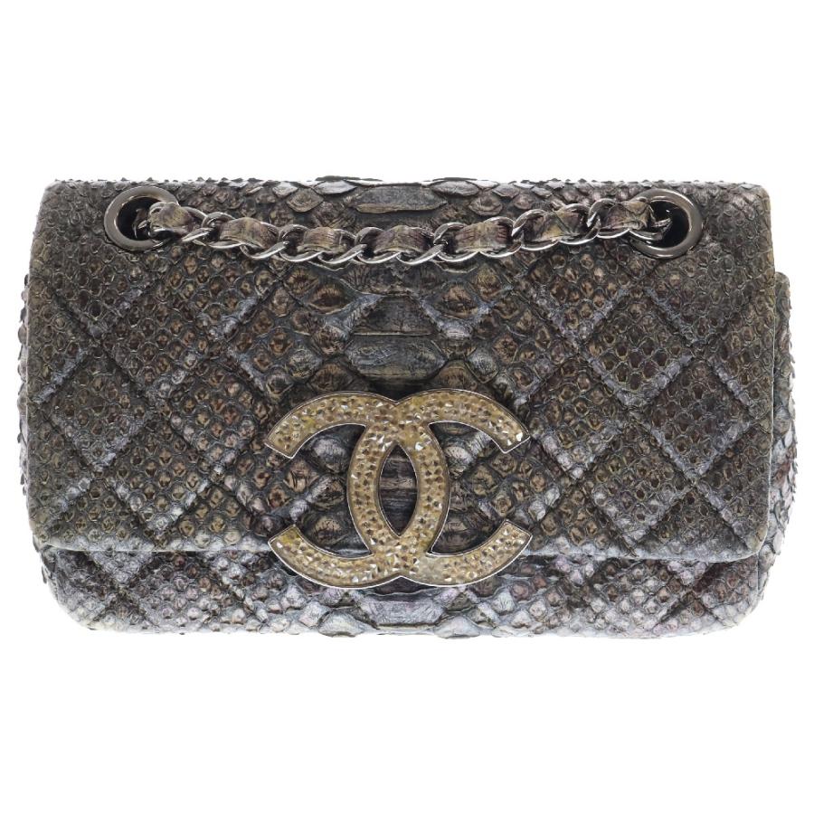 CHANEL シャネル マトラッセ チェーンショルダー バッグ パイソン 本物 CHANEL（シャネル） マトラッセ パイソン レザー クリスタルフラップ